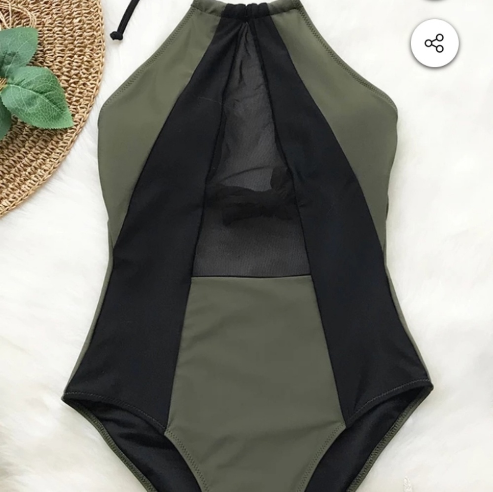 Cupshe Olive One-Piece Mesh Swinsuit